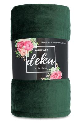 Deka mikroflanel SLEEP WELL®150x200cm, jednobarevná, lesní zelená