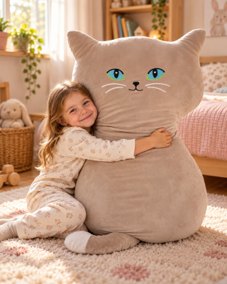 Mega velký polštář KOČKA BÉŽOVÁ, 100 cm