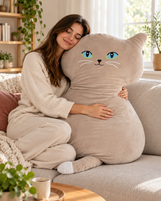 Mega velký polštář KOČKA BÉŽOVÁ, 100 cm