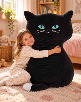 Mega velký polštář KOČKA ČERNÁ, 100 cm