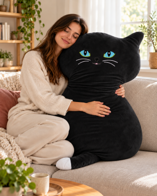 Mega velký polštář KOČKA ČERNÁ, 100 cm