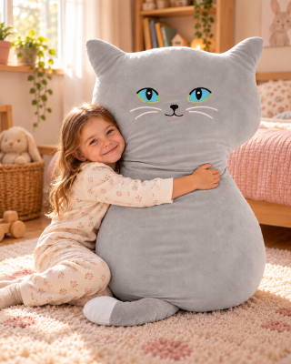 Mega velký polštář KOČKA ŠEDÁ, 100 cm