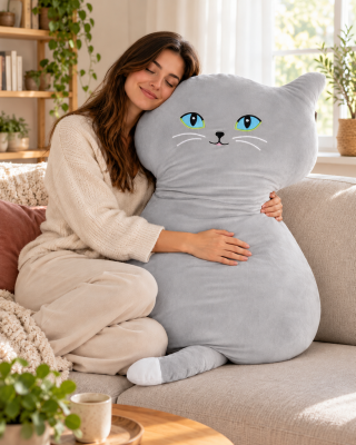 Mega velký polštář KOČKA ŠEDÁ, 100 cm