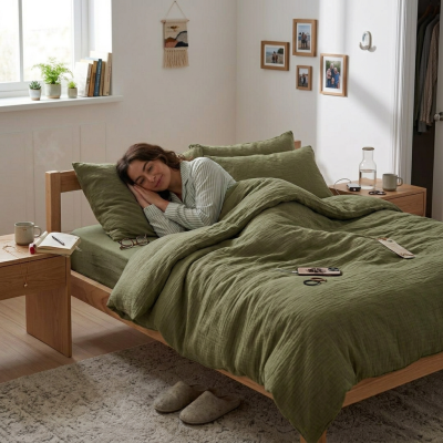 Mušelínové povlečení jednobarevné, oliva