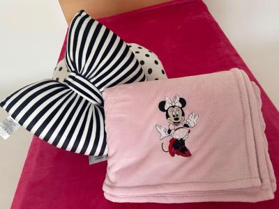 Sada deka mikroflanel UNI sv. růžová s výšivkou Minnie a polštářek mašle