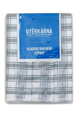 Utěrky žakárové extra savé 50x70cm 3ks - sv.šedé káro s kytičkou