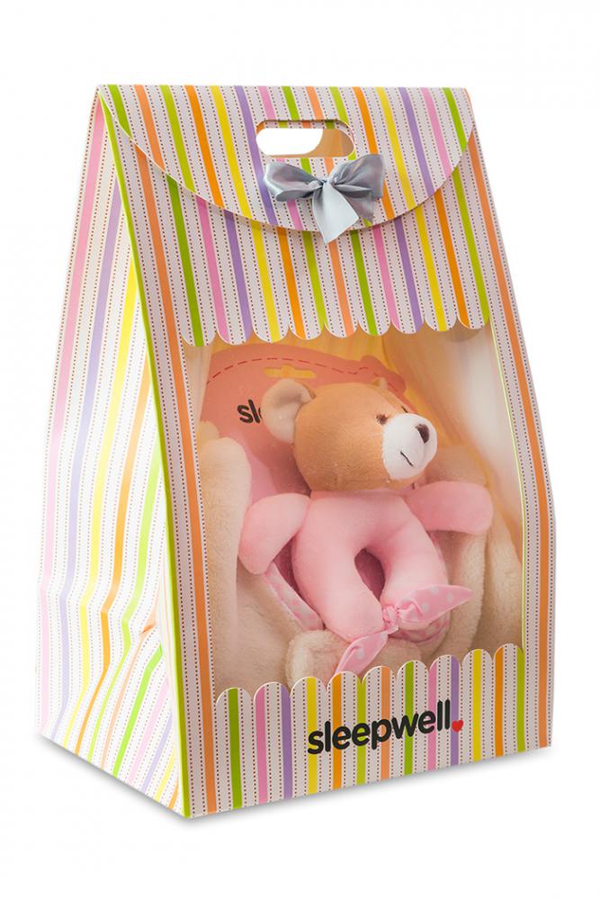 Dárkový set pro nejmenší SLEEP WELL® PUNTÍK (spací pytel + chrastítko medvídek) - růžový