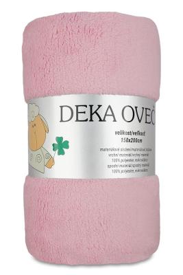 Deka s beránkem lemovaná stuhou oboustranná - 150x200 cm, ecru/světle růžová