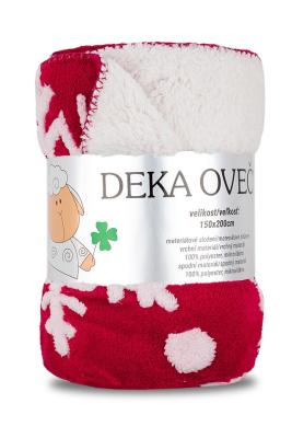 Deka OVEČKA® - VÁNOČNÍ 150x200 cm – ČERVENÁ S BÍLÝMI VLOČKAMI, poslední kusy skladem