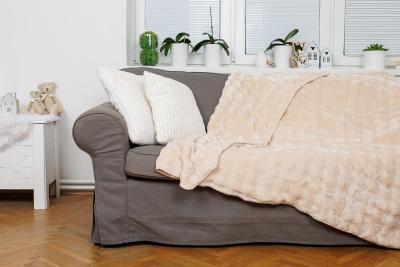 Luxusní deka mikroflanel/mikroplyš STELLA - 150x200 cm, design obláčky béžová