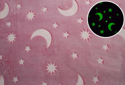 Náhled Metráž mikroplyš-svítící ve tmě, hvězdy růžové, šíře 160 cm