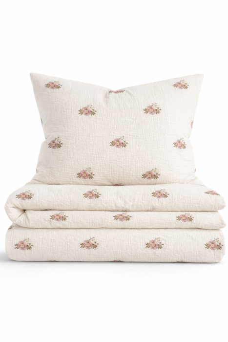 Mušelínové povlečení LATTÉ s drobnou výšivkou kytiček