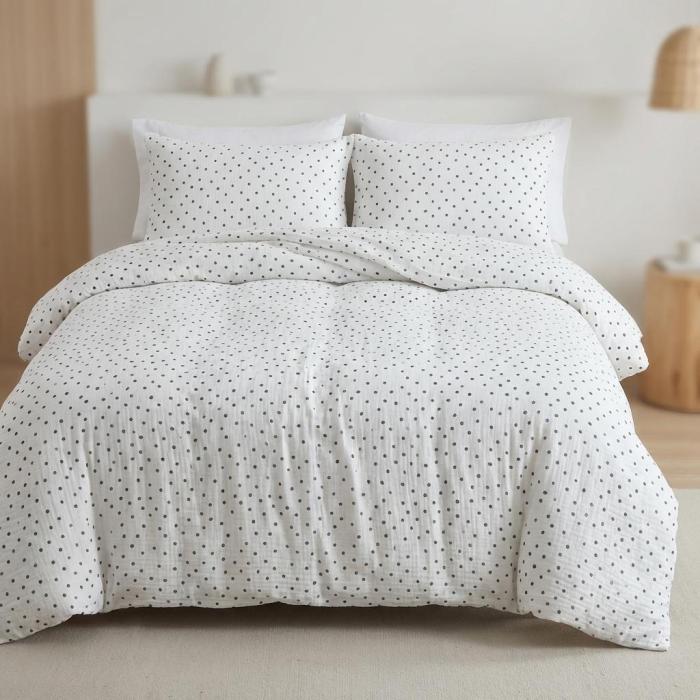 Mušelínové povlečení černý puntík na bílém podkladu