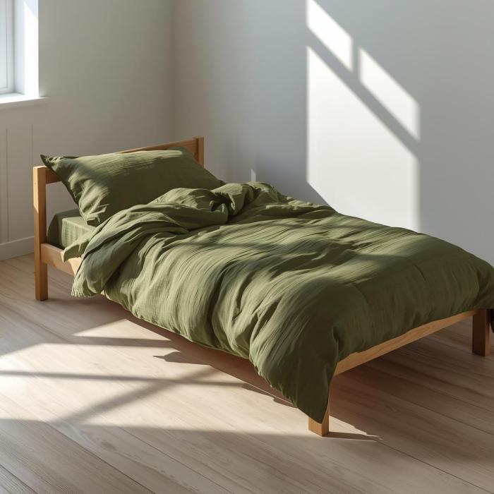 Mušelínové povlečení jednobarevné, oliva