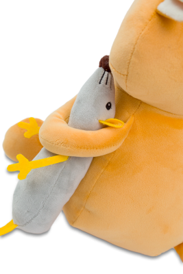 Plyšák-polštářek kočka s myší z mikrospandexu, 30 cm, béžová
