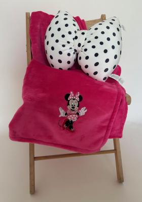 Náhled Sada deka mikroflanel UNI růžová s výšivkou Minnie a polštářek mašle